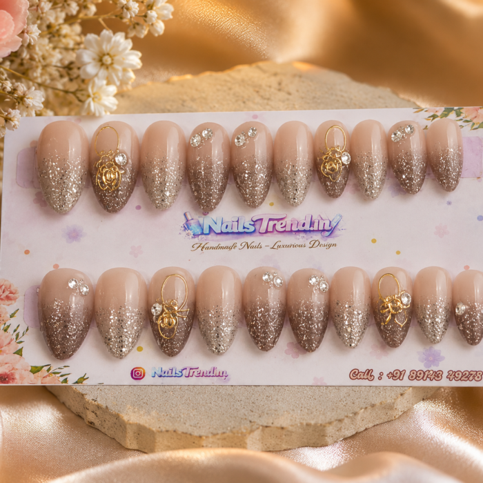 NailTrend® Luxurious Press-On Nails for Women and Girls | 20 Fake Nails | Artificial Nail Extensions Press-On Nails with Glue | Reusable Trendy Nail Art for Women and College Girls | Stick-On False Nails for Festivals, Weddings, Parties, and Daily Use