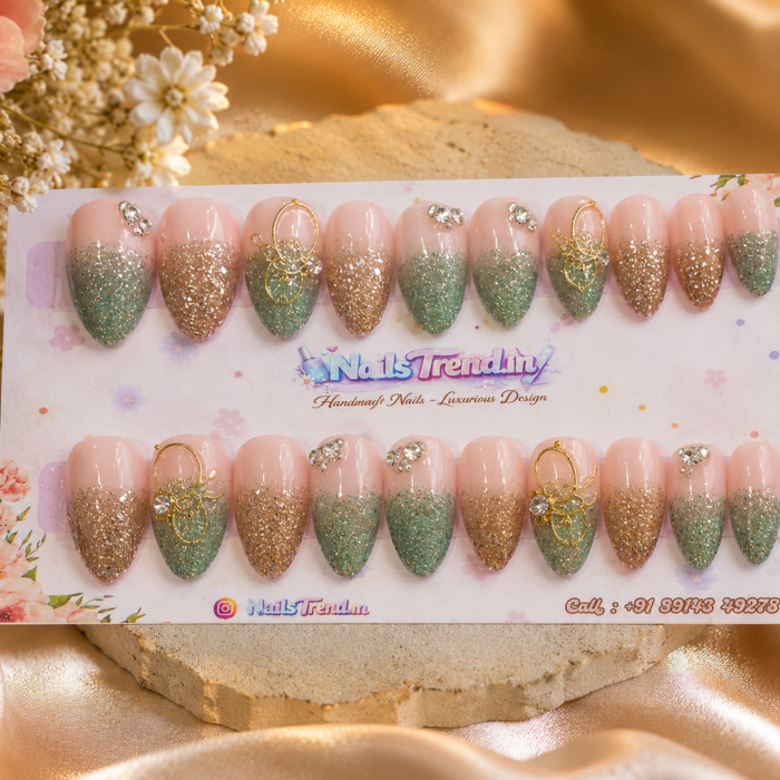 NailTrend® Luxurious Press On Nails for Women & Girls | Set of 20 Fake Nails | Artificial Nail Extensions Press On Nails with Glue | Reusable Trendy Nail Art for Women & College Girls | Stick-On False Nails for Wedding, Party, Festival, College & Daily Wear