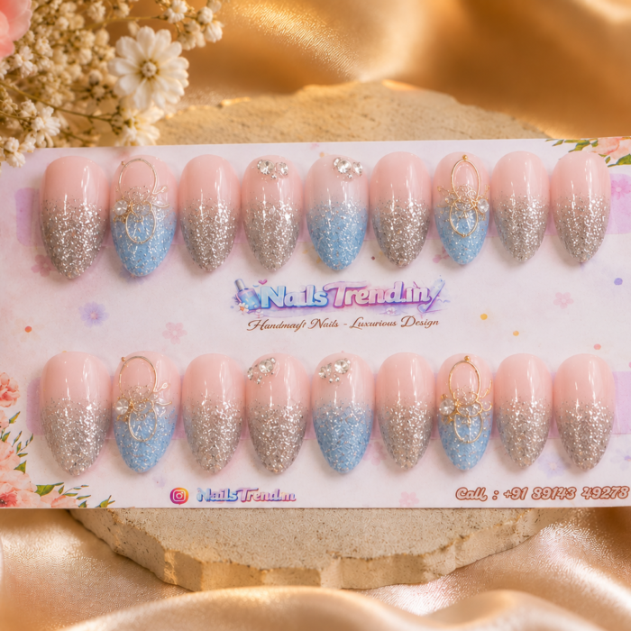 NailTrend® Stick-On False Nails for Weddings, Parties, Festivals, Colleges, and Everyday Wear | Set of 20 Luxurious Press-On Nails for Women & Girls | Artificial Nail Extensions Press-On Nails with Glue | Reusable Trendy Nail Art for Women & College Girls