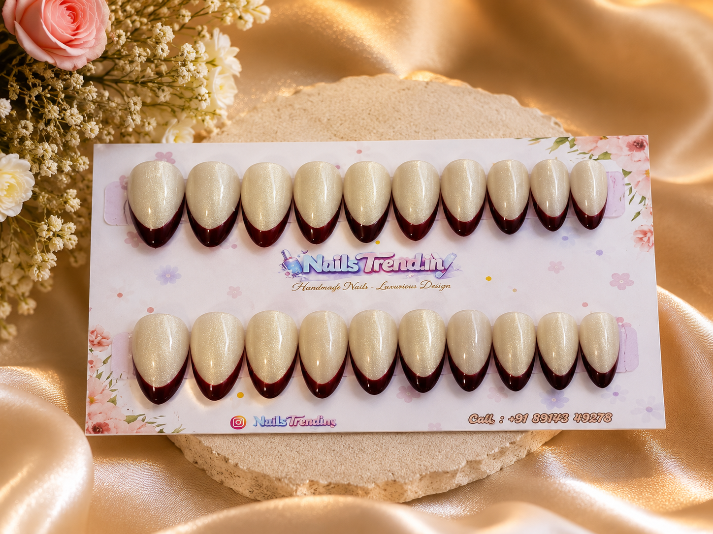 NailTrend® Luxurious Press On Nails for Women & Girls | Set of 20 Fake Nails | Artificial Nail Extensions Press On Nails with Glue | Reusable Trendy Nail Art for Women & College Girls | Stick-On False Nails for Wedding, Party, Festival, College & Daily Wear