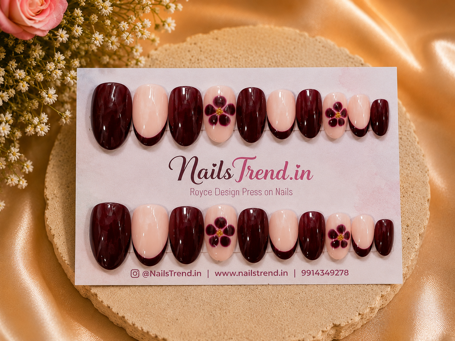 Luxurious Press On Nails -NailTrend® | Set of 20 Reusable Fake Nails in Almond Shape | Red and Light Pink